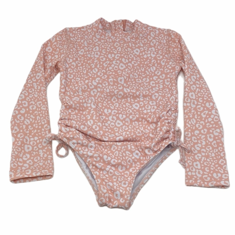 Tahari Girls Pink Leopard Long Sleeve Rash guard Swimsuit Size 4